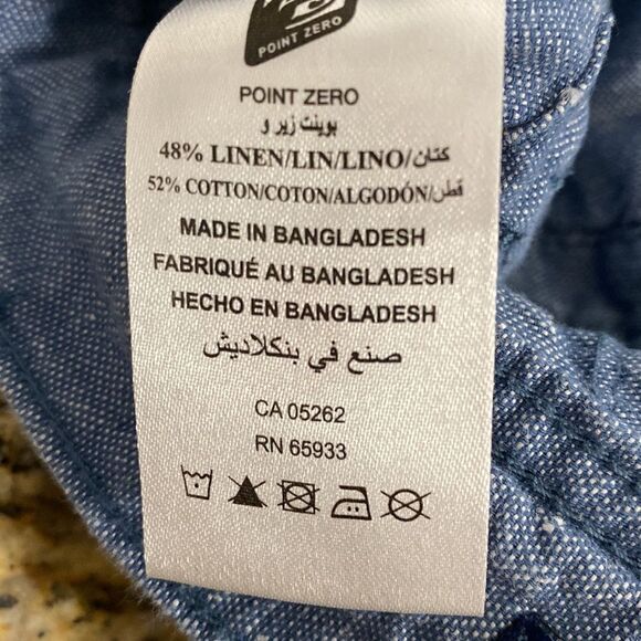 The Point Zero Experience Blue Cotton Linen Blend Roll Up Travel Pants - Picture 8 of 11